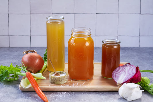 Dr Anna Cabeca's 3 day bone broth fast ingredients displayed on a cutting board