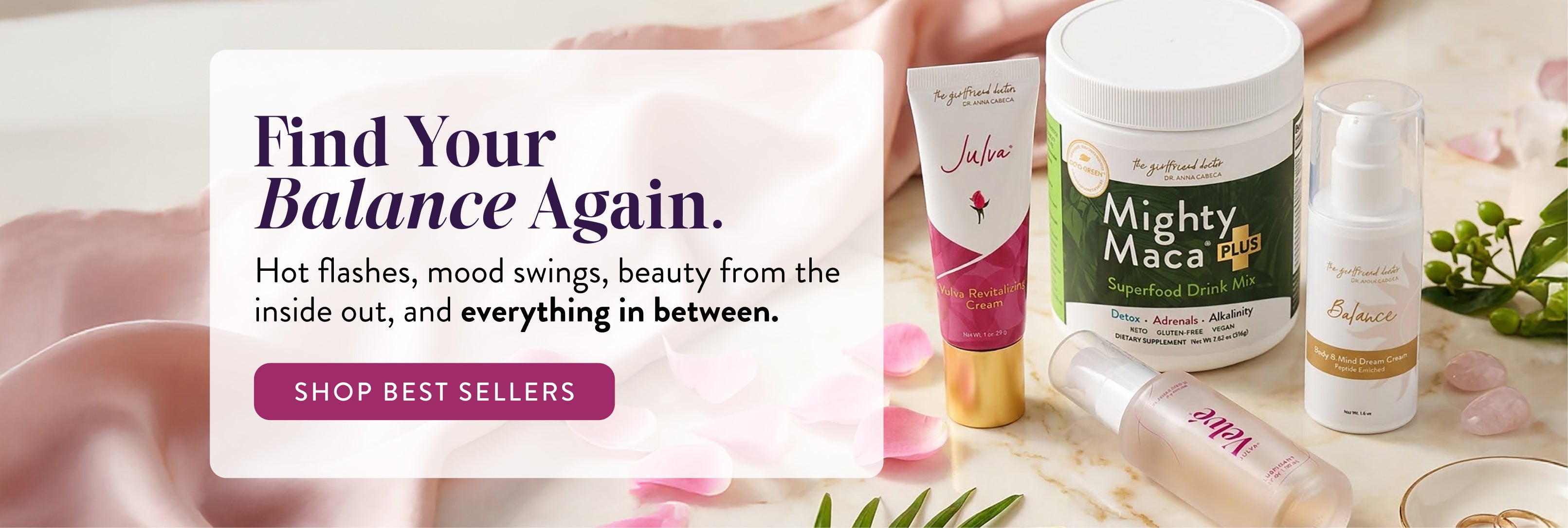 Health and wellness products with a promotional message on a soft background