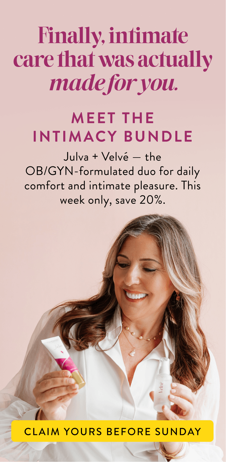 Intimacy Bundle featuring Dr. Cabeca holding Julva against a pink background and Velve 