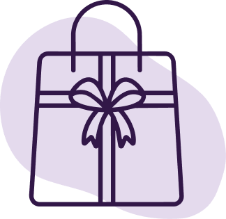 Gift bag with a bow on a purple background