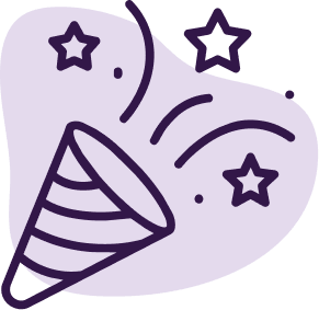 Purple party hat with stars on a white background