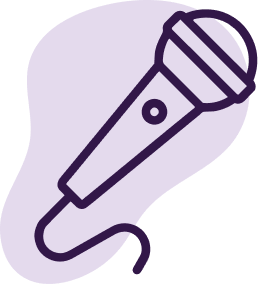 Purple microphone icon on a light purple background