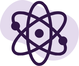 Atom symbol on a purple circle