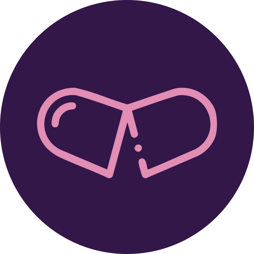Pink infinity symbol on a purple circle